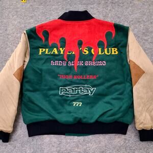 Lady Luck Casino Varsity Jacket Mens Large Elbow Patch Colorblock High Rollers